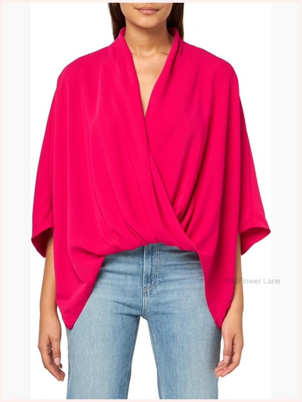 Surplice V-Neck Dolman Sleeve Tank Top Oversized Fit Polyester Woven Blouse